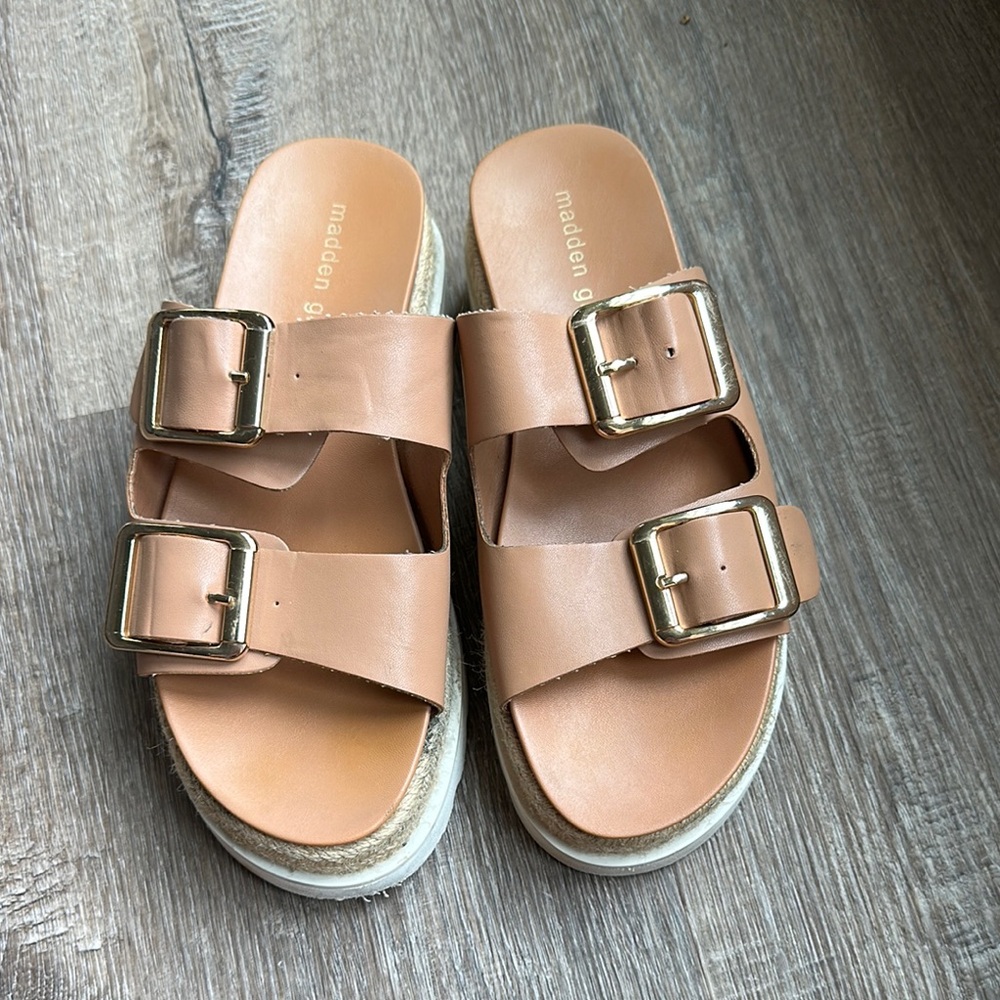 Madden Girl Brown Leather Double Buckle Sandals